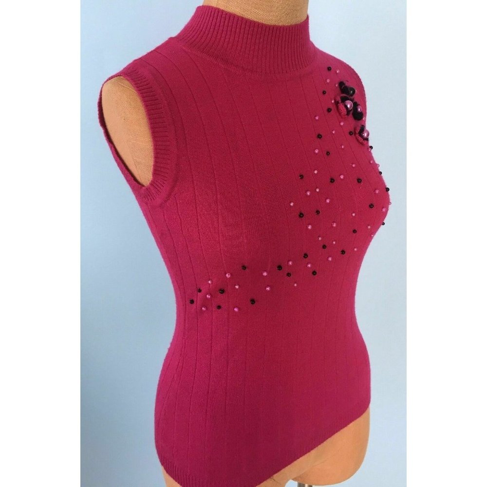 Juliana Women's Cardigan Sweater + Blouse Set Knit Embellished Fucsia Black S - Picture 11 of 12